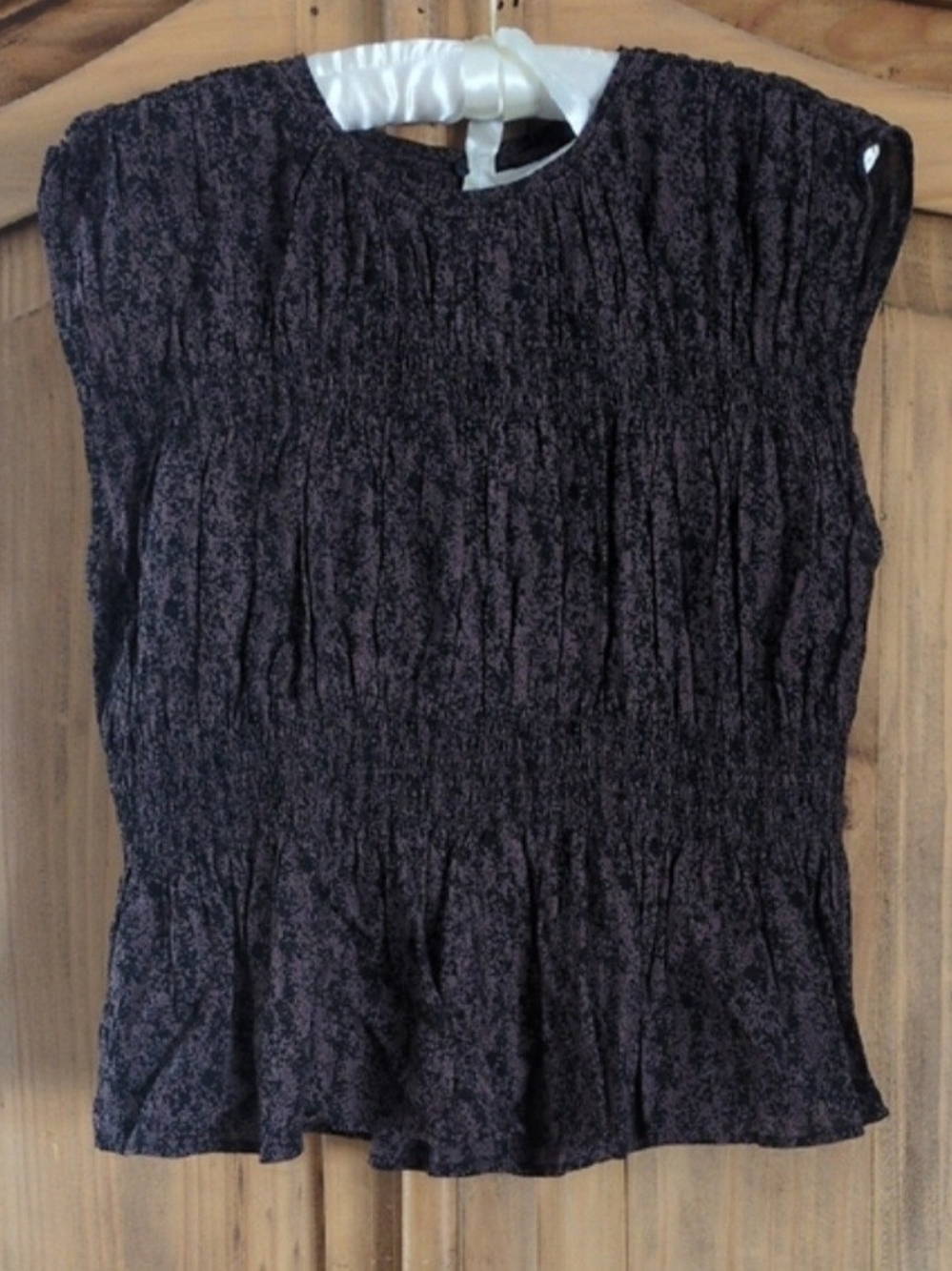 Smocked Peplum Cap-Sleeve Top - Dark Brown Sz Size XL - Picture 2 of 3